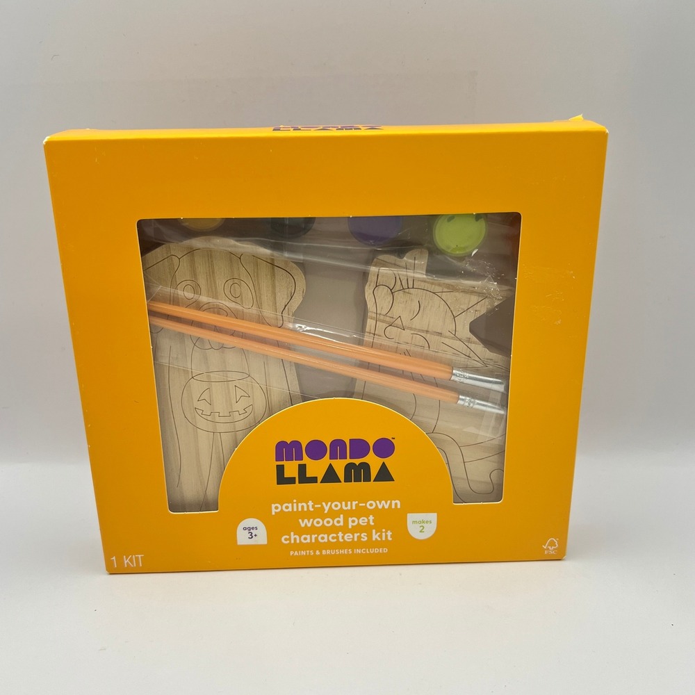Mondo Llama Paint Your Own Wood Pet Characters Kit Halloween Cat Dog 10pc Set